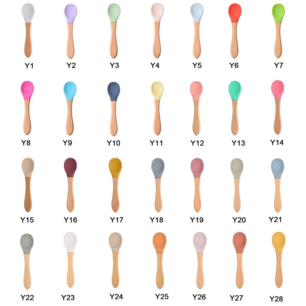 Baby Feeding Spoon Silicon Baby Spoon Utensils Silicone Wooden Baby Spoon Bamboo Baby Spoons Silicone Kids Tableware Baby Items