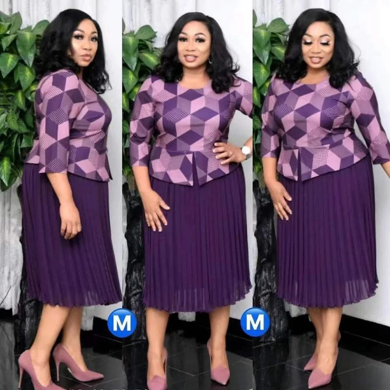 아프리카 패션 여성 의류 프린트 패치워크 플리츠 스커트OLCommuter 드레스