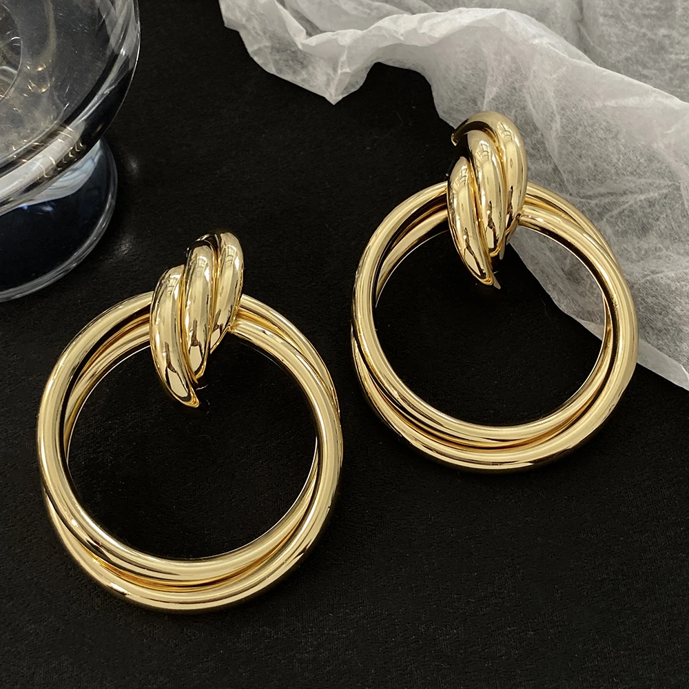 

Freetry Exaggerated Twisted Big Hoop Earrings for Women Chunky Glossy Hollow Gold Color Metal Circle Earrings Party Jewelry Gift