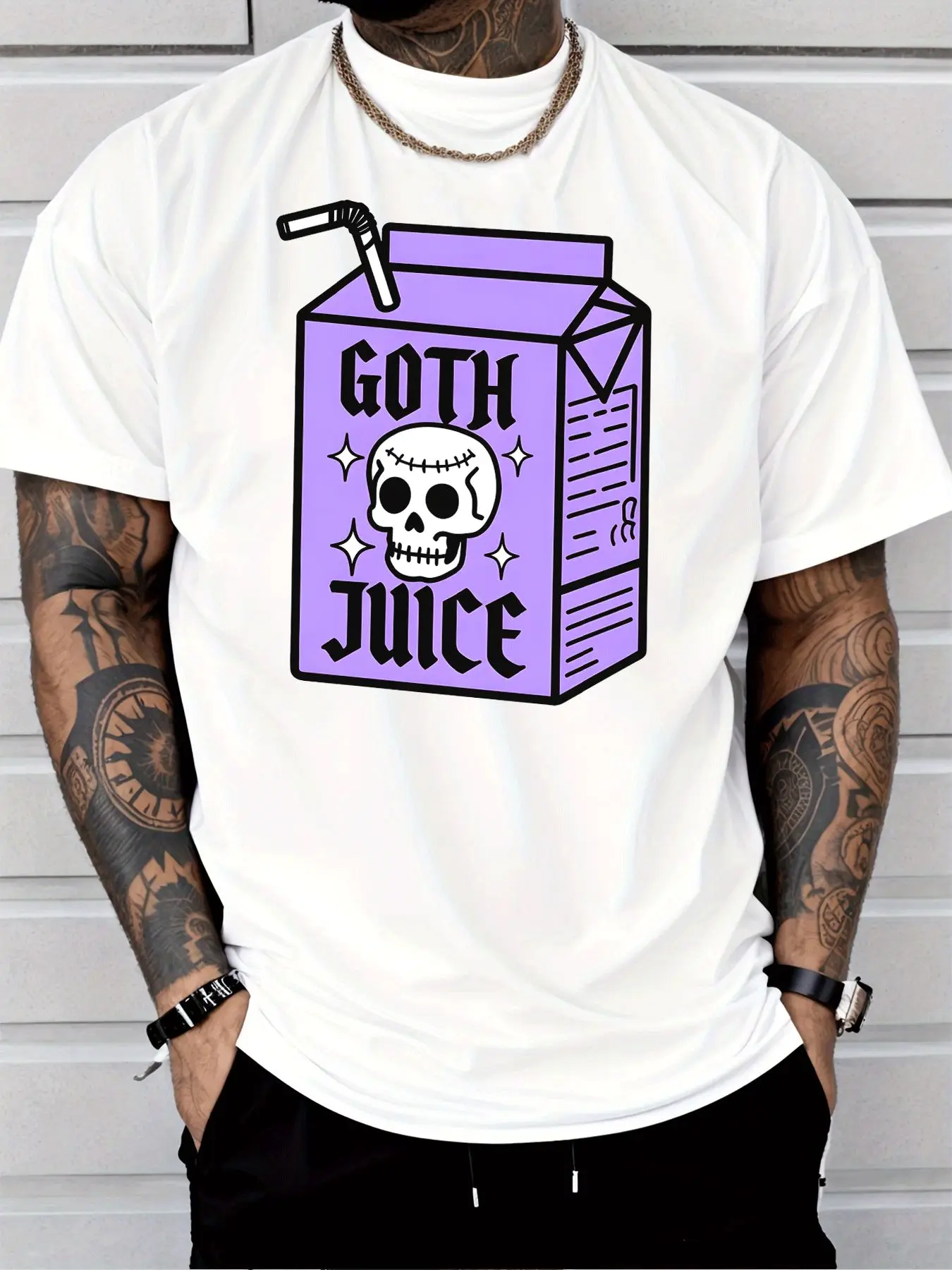 Male Cotton Short Sleeve T Shirt Goth Juice Skull Box Pattern Loose Crew Neck Trendy Punk Casual Summer Tees For Young Adult Men