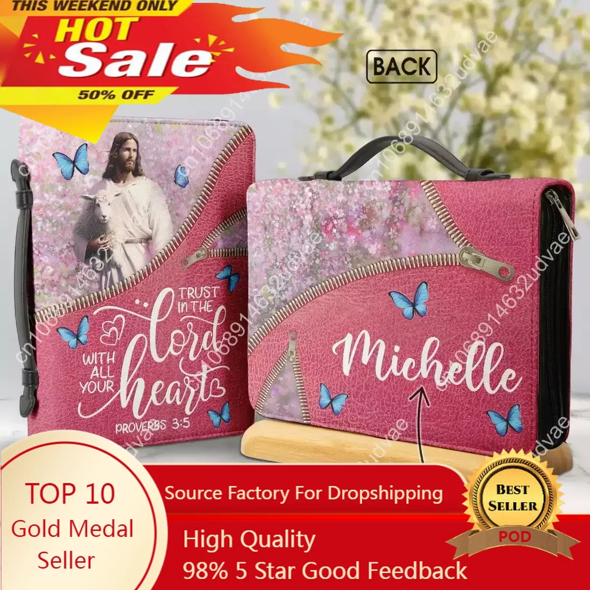 Funda de la Biblia para mujer, bolso personalizado con estampado de corazón de \