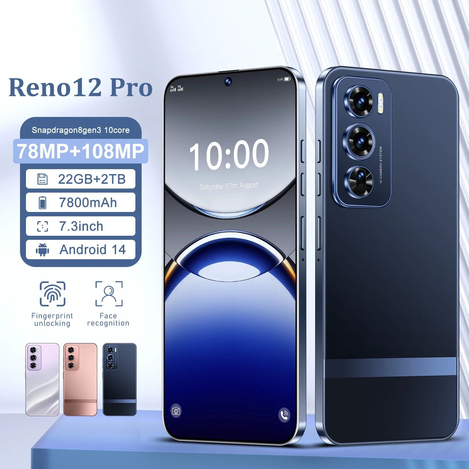 Reno12 Pro Global Version Smartphone Snapdragon8 gen3 16G+1TB 7800mAh 78+108MP 4G/5G Network Cellphone Android Mobile Phone