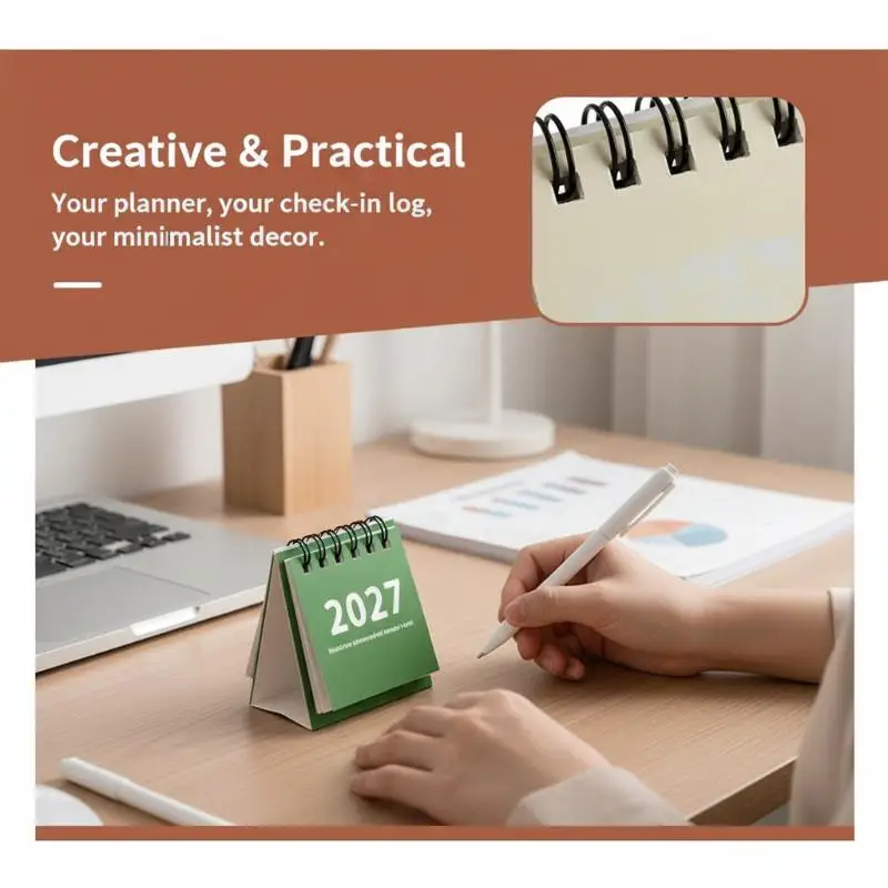2027 Monthly Desk Calendar Vintage Minimalist Layout with Memo Notes for Home Office Goal Tracking Habit Recording