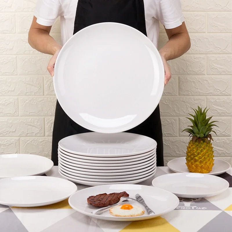 

8-14 Inch Round White Melamine Dinner Plate Hotel Western Steak Trays Dessert Bone TablewareDishes Plastic Imitation Porcelain
