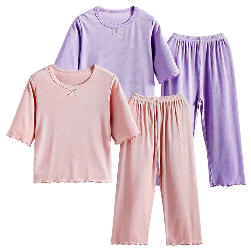 Eco Friendly Girls Summer Sleepwear Set Soft Comfortable Organic Cotton Children Pajamas with Shorts Sets for Gentle Night Sleep