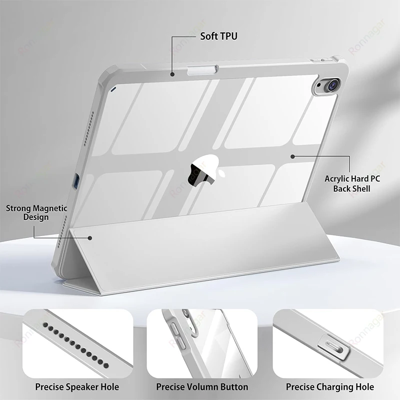 Funda transparente con Portalápices para iPad, carcasa trasera para iPad de 10. ª generación, Air5, Air4, 10,9, Air11, 2024 Pro, 11, M4, M2, 7, 8,