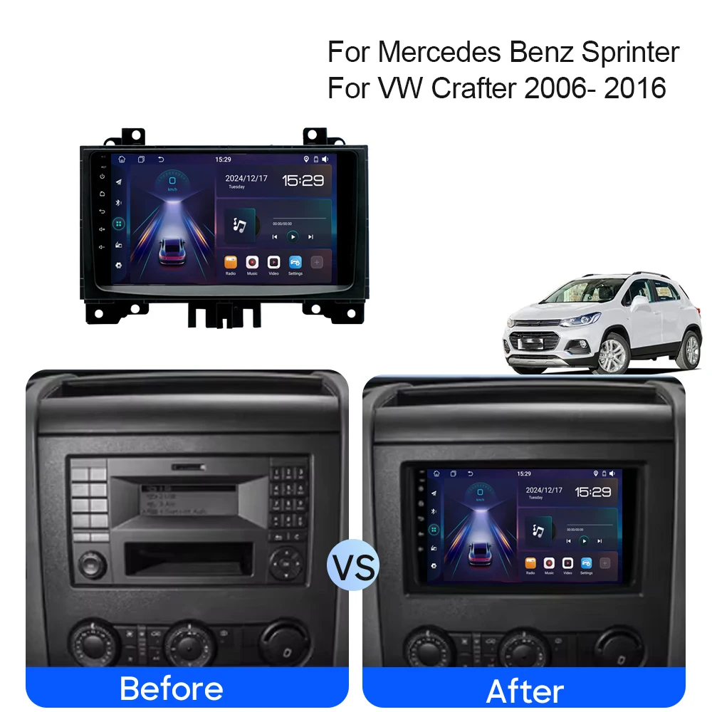 Android 15 WIFI For Mercedes Benz Sprinter VW Crafter 2006 - 2016 5G Car Radio Auto Multimedia Carplay Player Stereo BT DVD DSP