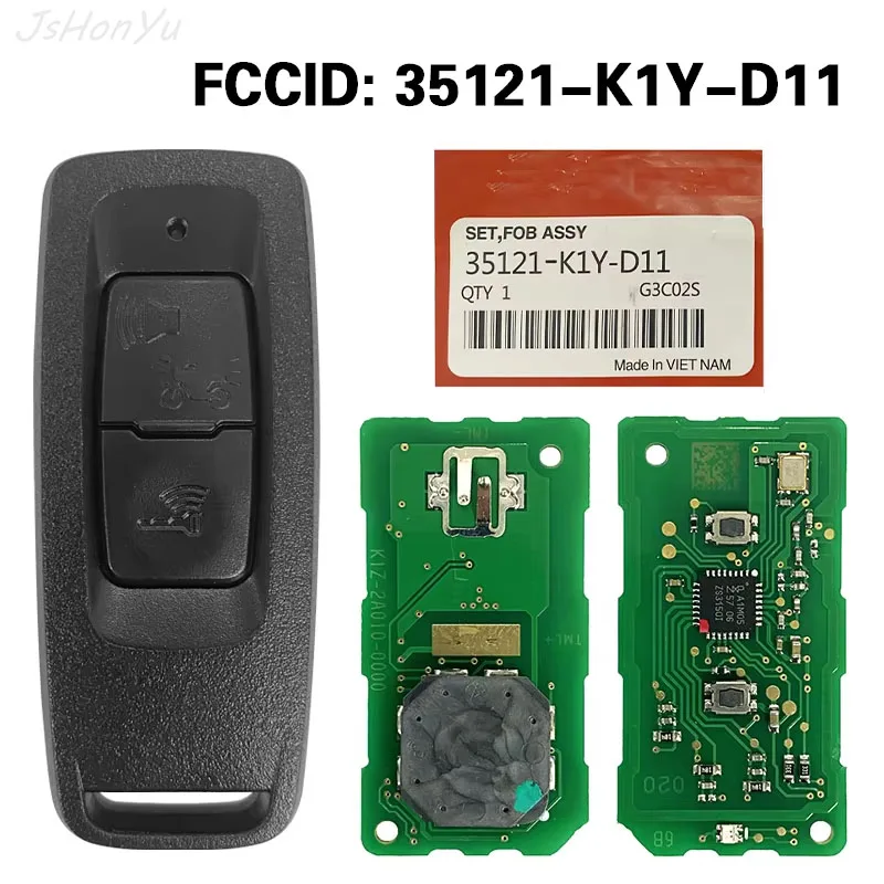 

JsHonYu 35121-K1Y-D11 433MHz 47 Chip 2 Button Motorcycle Smart Remote Key for Honda PCX 125 150 160 2021-2022 Keyless Fob