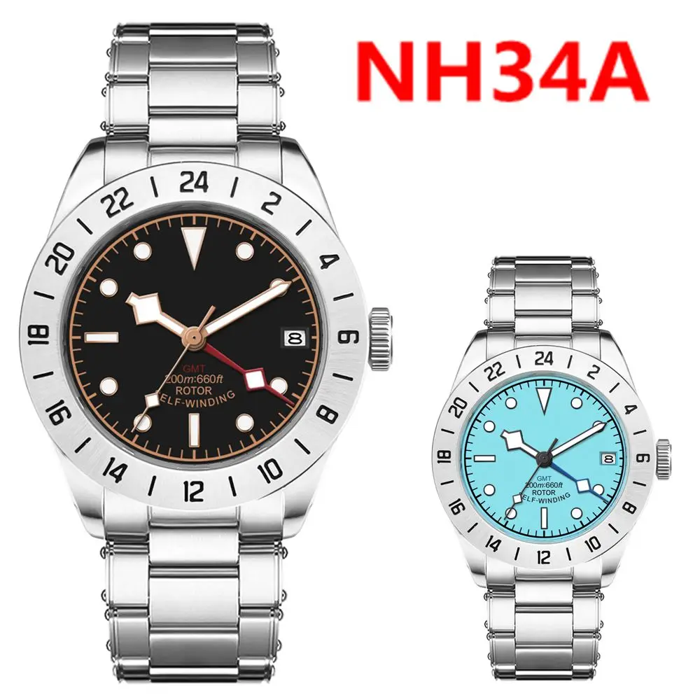 

Custom 39mm Men Watch Luxury GMT NH34 Automatic Mechanical Wristwatches Sapphire 10ATM Waterproof Dive Dress Man reloj Luminous