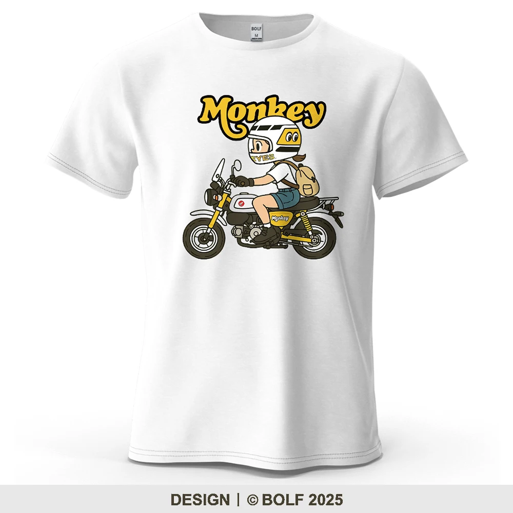 New Men's Monkey Motorcycle Graphic Short Sleeve T-Shirt 100% Cotton Cartoon Printed Tops Tee for Women Summer Casual Sportswear