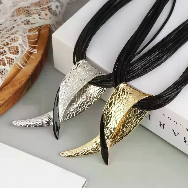 خمر سلسلة جلدية سوداء قلادة قصيرة المختنق الفضة مطلي سبيكة كبيرة قلادة قلادة للنساء هدايا القوطية مجوهرات معدنية