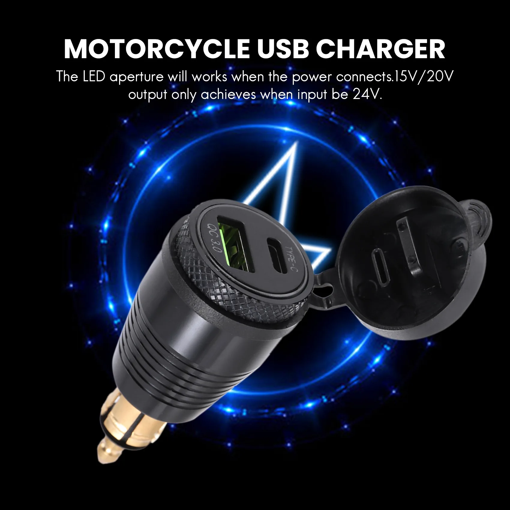 

A82U-Motorcycle DIN Plug Waterproof To QC3.0 USB & Type C 30W Power Delivery Adapter Socket