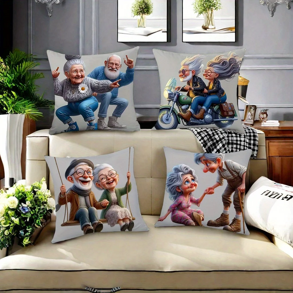 1/4pcs Elderly Couple Patterned Pillowcases for Cozy Decor Sofa cushion cover home bedroom room decoration