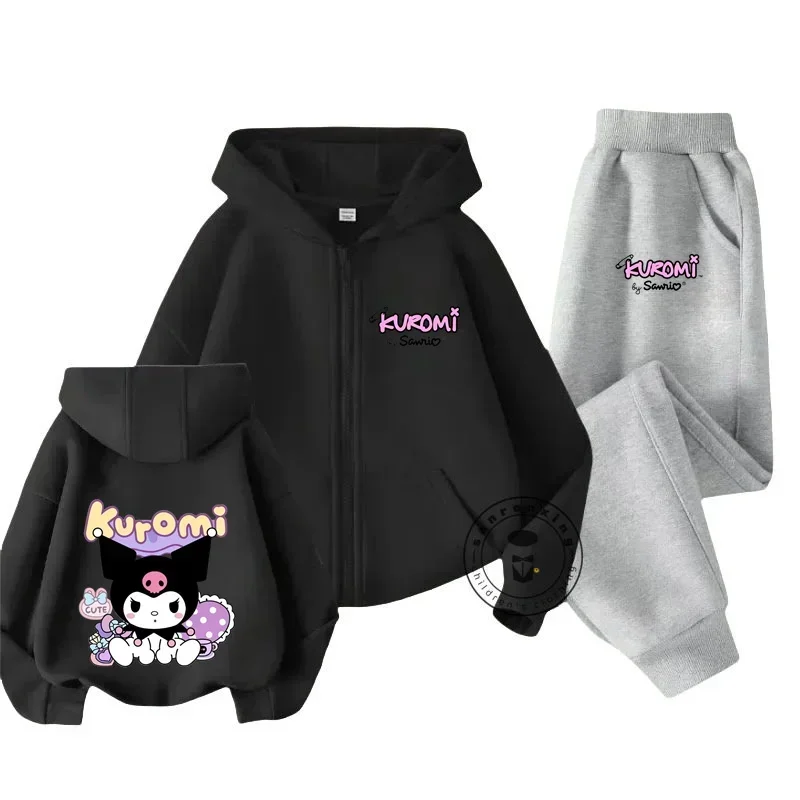 Kuromi Zipper Hoodies Set Girls Cinnamoroll Sweatshirt Autumn And Winter Long Sleeve Harajuku Pullovers Series Stich Casual