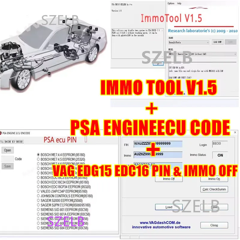 

Программное обеспечение для ремонта автомобилей IMMOTOOL v1.5 + VAG EDG15 EDC16 PIN и IMMO OFF + КОД ДВИГАТЕЛЯ PSA 3IN1