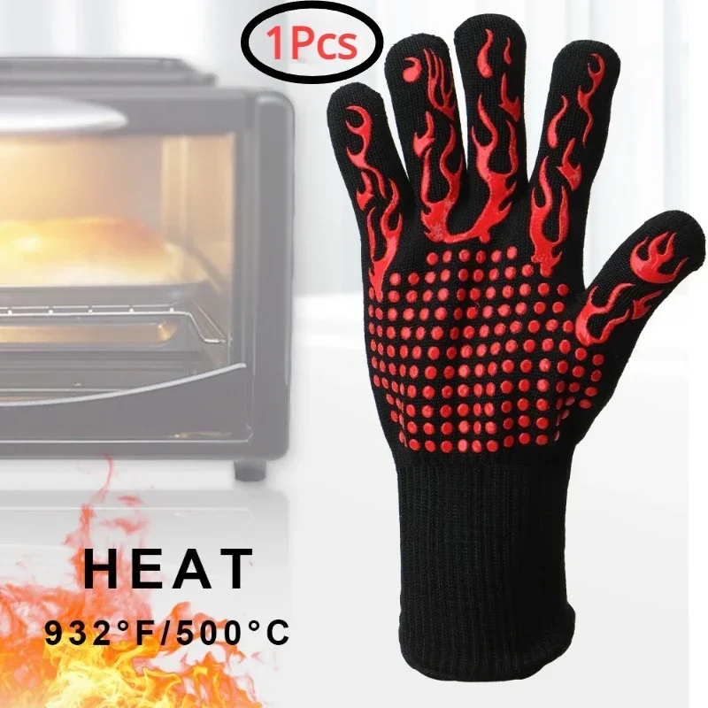 Hot 500/800 Degree Heat Resistant 1 Pcs/Pair Microwave Oven BBQ Mittens Gloves Aramid Gloves Cooking Baking Kitchen Accessories