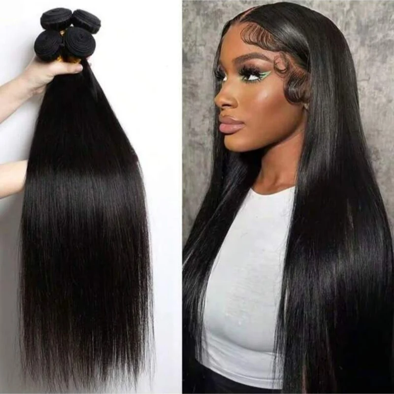 Прямые пучки человеческих волос 3 пучка Прямые волосы 10А Наращивание волос с двойным утком для женщин 42-дюймовые длинные натуральные волосы