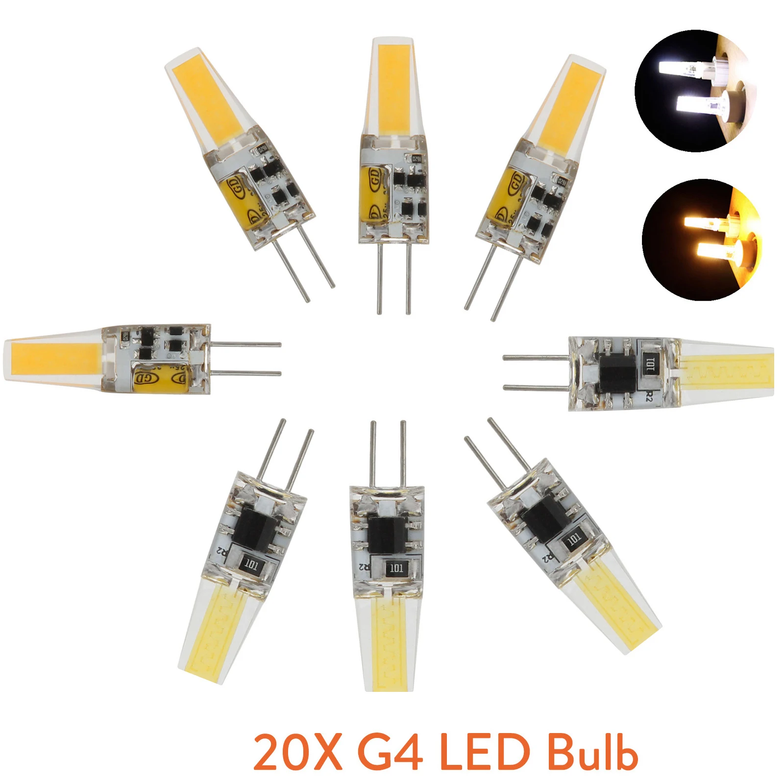 20Pcs Mini G4 Led Silicone Lamp 6W Bulb Dimmable 6 W Lamps Dc 12V Home Cob Light Cool White Warm Bombillas Corn Clear Chandelier