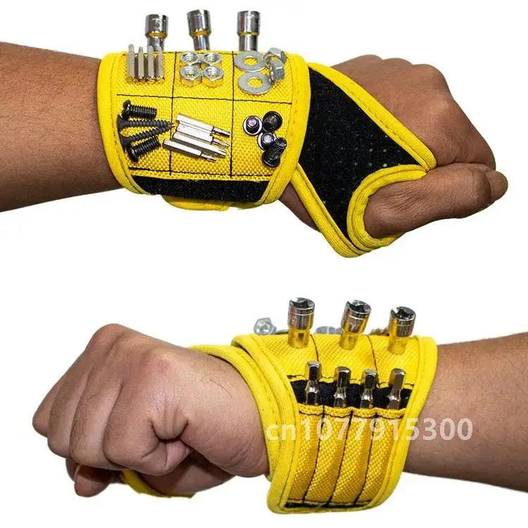 Magnetic Wristband with Strong Magnets Holds Nails 9 Magnetic Tools Magnetic Wrist Strap Adjustable Screw Suction Convenient Bag