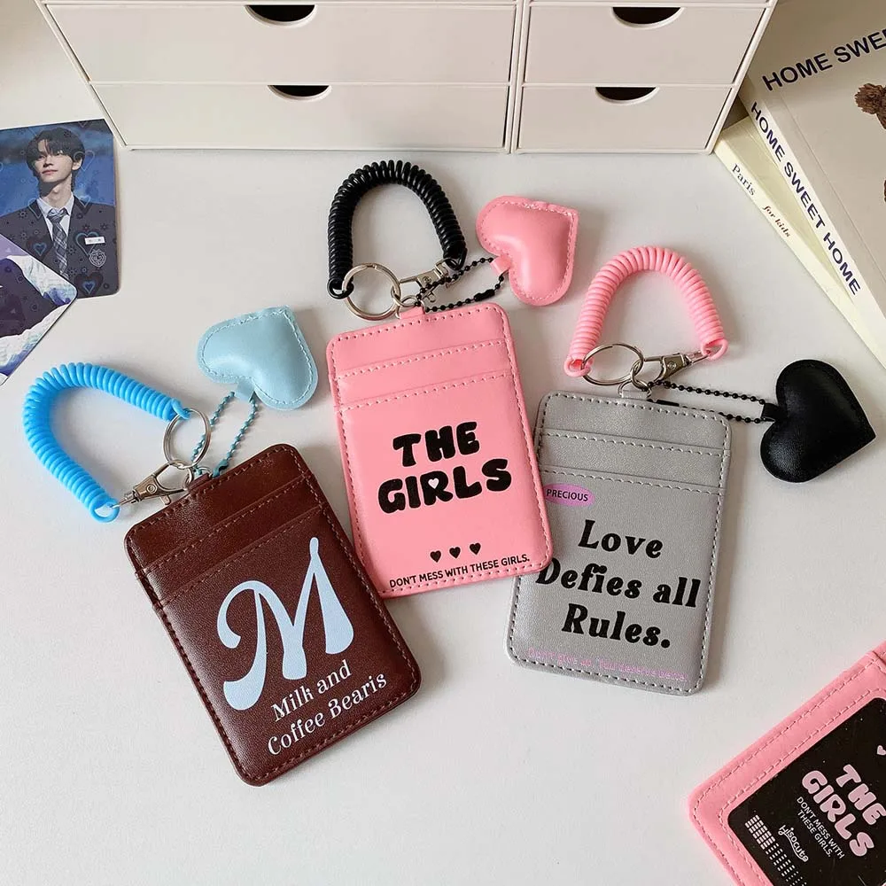With Keychain Korean Style Card Holder Bungee Cord Card Case Student Card Cover Candy Color PU Leather ID Card Holders