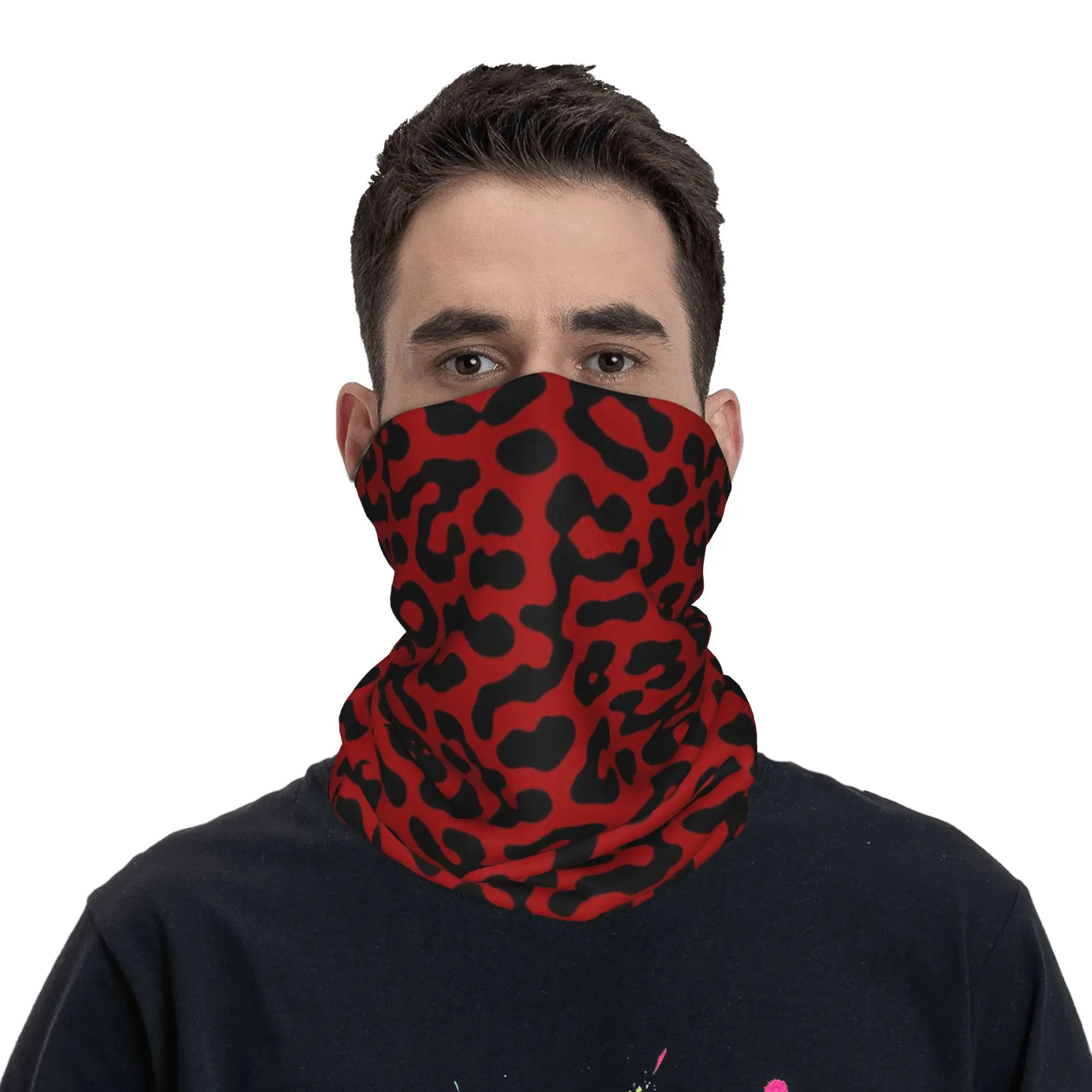 Rose Red Leopard Pattern Bandana Neck Gaiter Printed Wrap Scarf Multifunction Cycling Scarf Riding Unisex Adult All Season