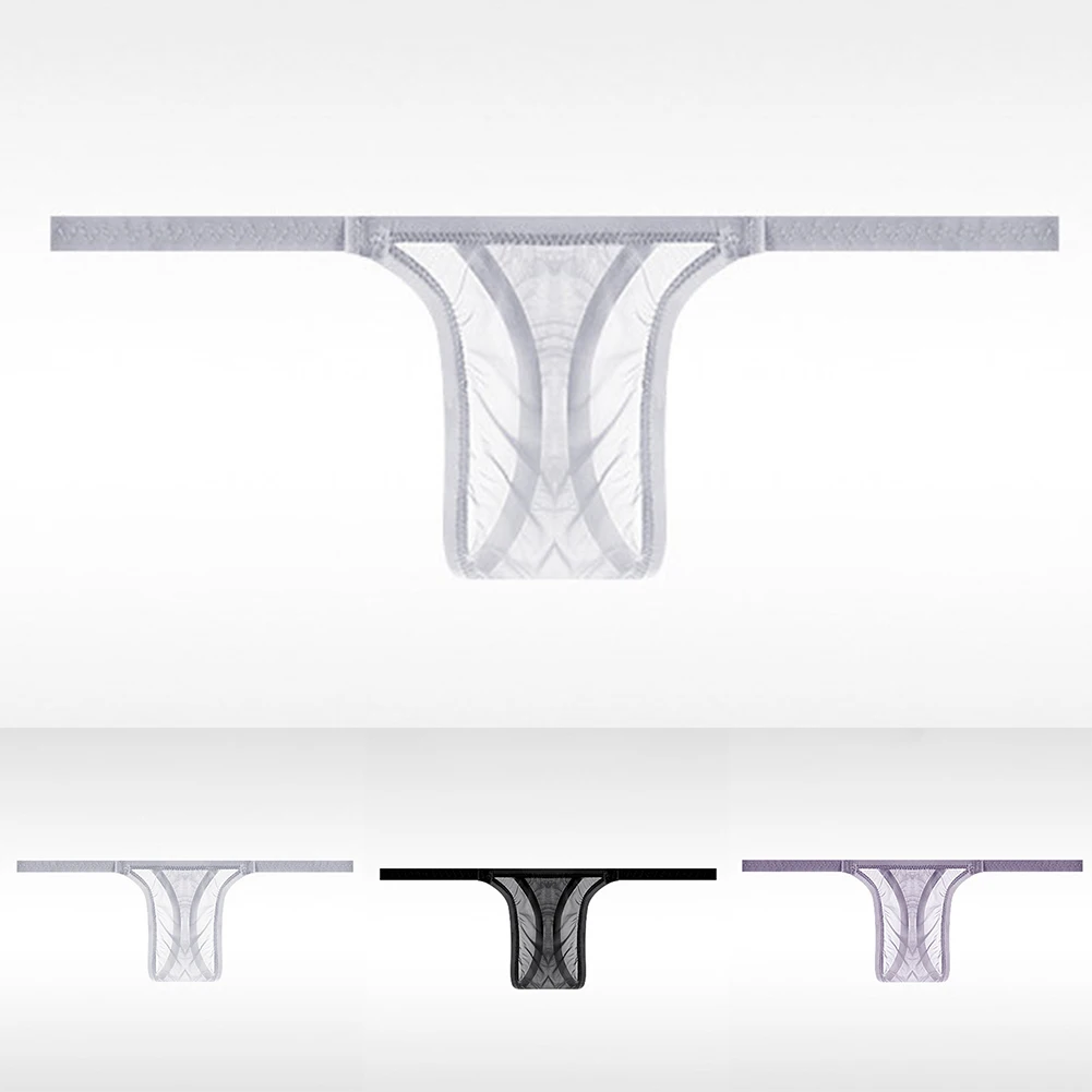 Men Ultra-thin See Through Ice Silk G-string Thongs Thin Belt T-back Stretch Underwear Breathable Erotic Panties