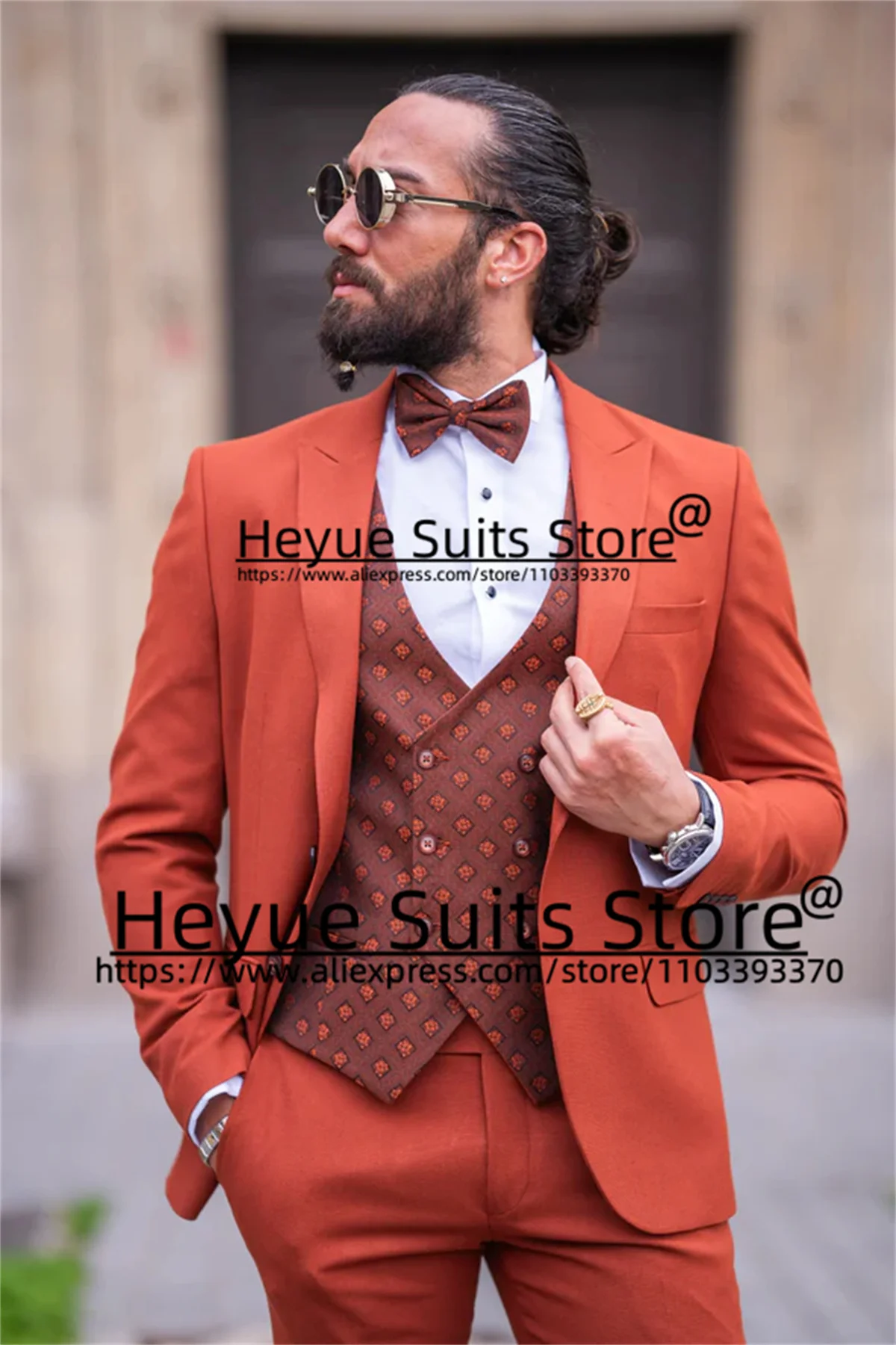 

Orange Fashion Wedding Suits Slim Fit Peak Lapel Groom Formal Tuxedos 2 Pcs Sets Classic Male Blazers terno masculinos completo