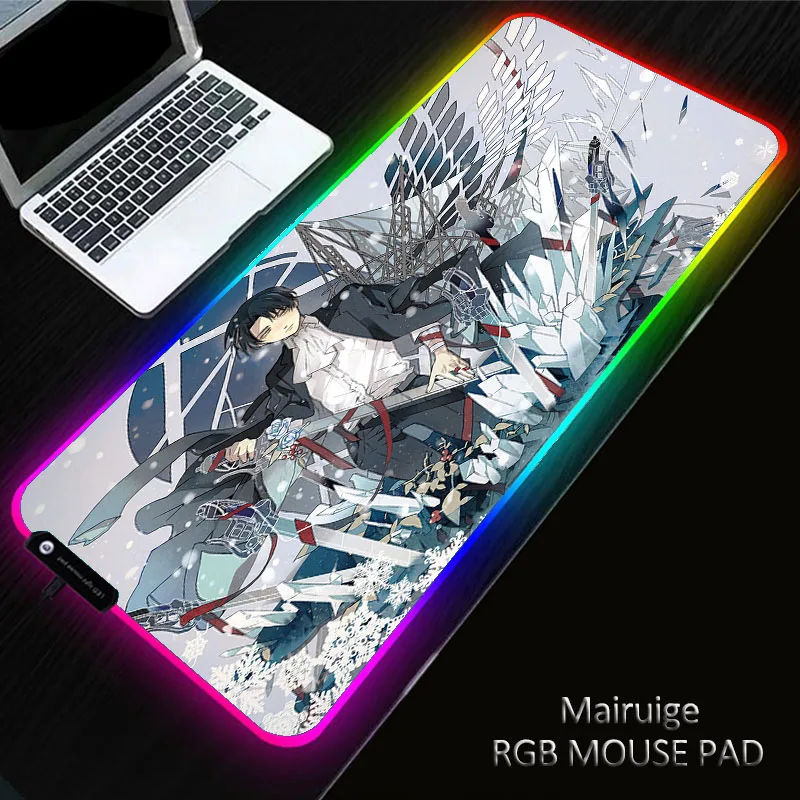 Anime Attack On Titan Mouse Pad Gaming RGB Besar Komputer Gamer 40*90CM Mousepad Backlit Mause Keyboard Meja Besar LED Mouse Mat