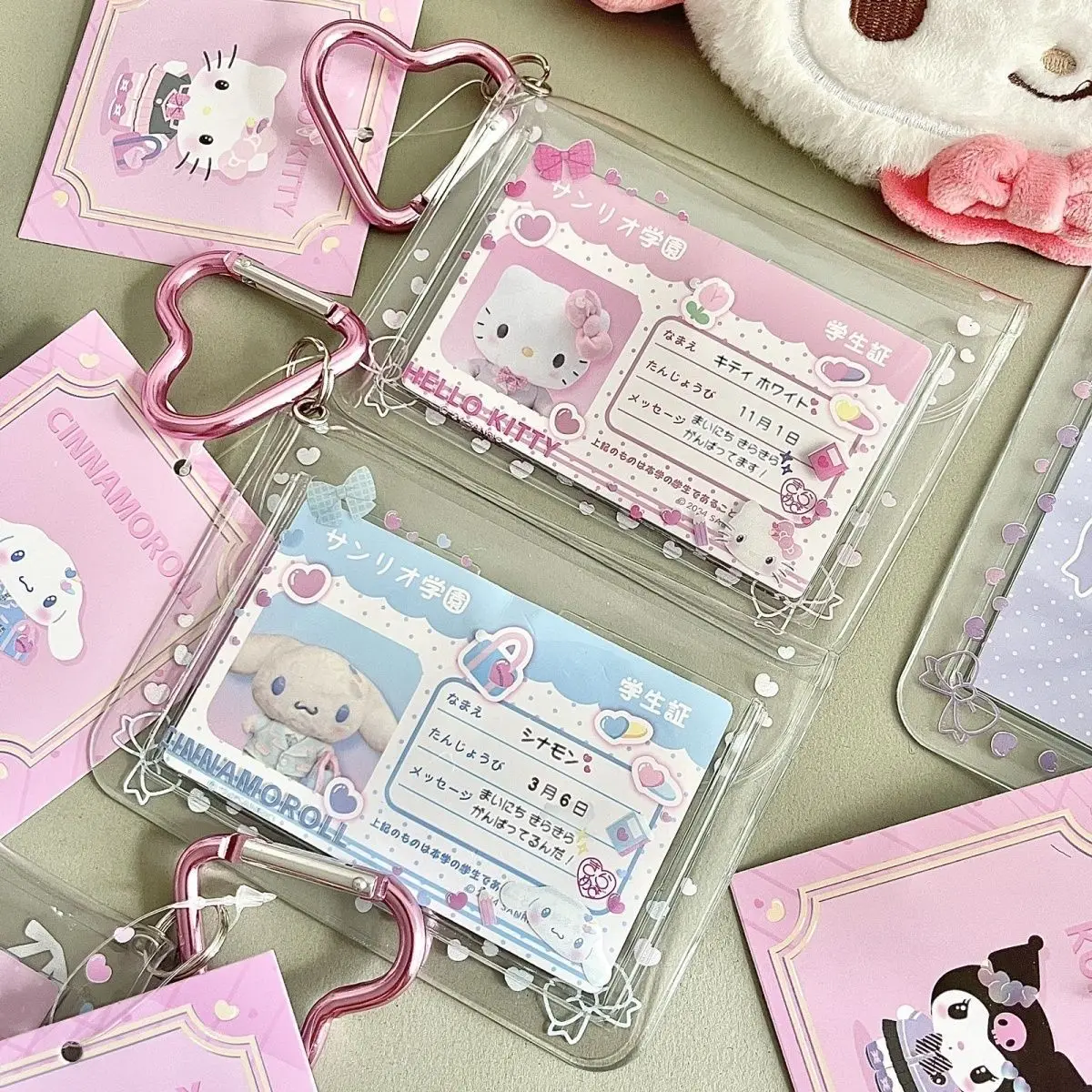 

Cute Hello Kitty Melody Cinnamoroll Kuromi Card Holder Cartoon PVC Transparent 3-Inch Student Id Bus Card Protective Cover Gifts
