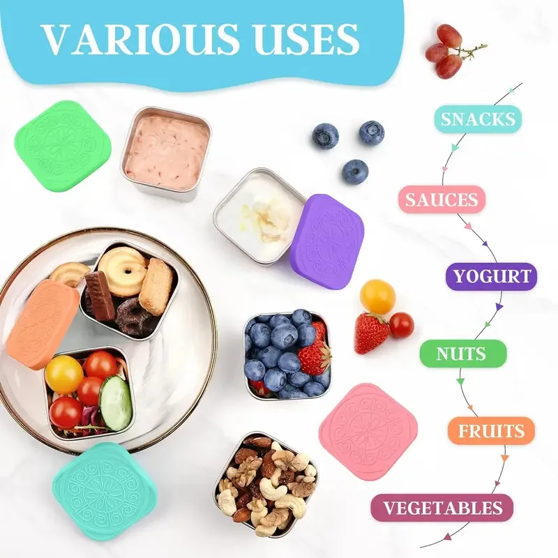 Stainless steel snack containers for kids, easy-open leak-proof reusable small lunch boxes with lids, BPA-free travel food pots