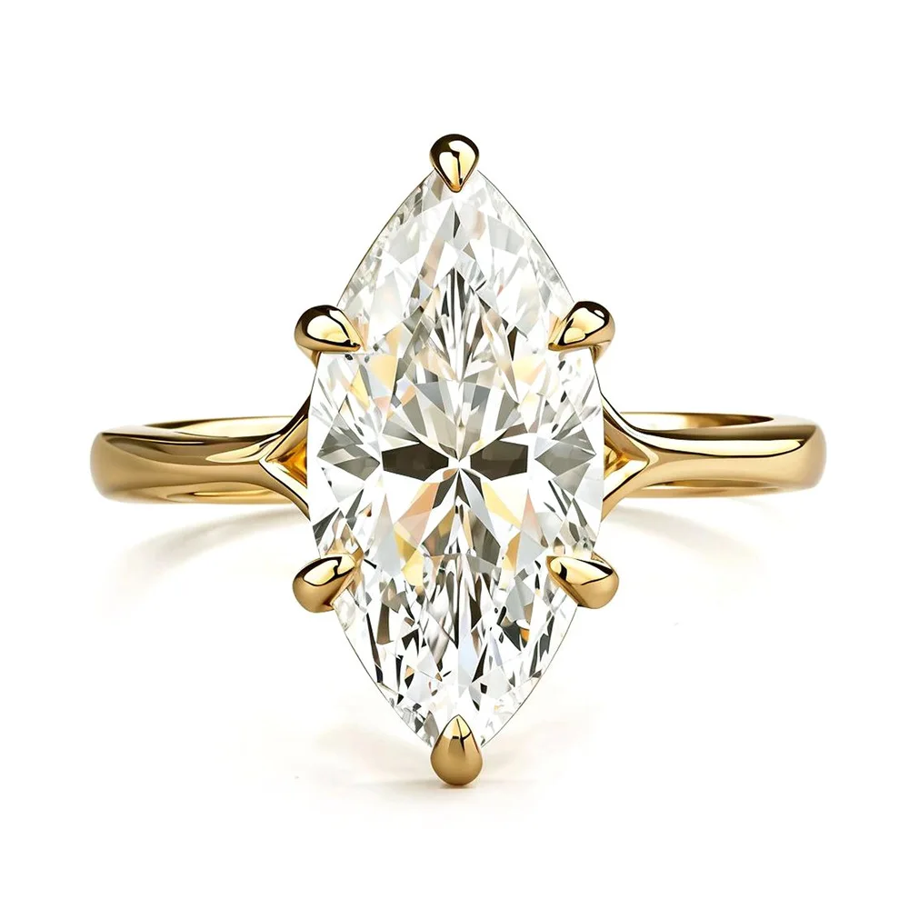 

3 carat 7x14mm horse eye shape mozzarella ring women's S925 silver diamond ring European and American high-end jewelry