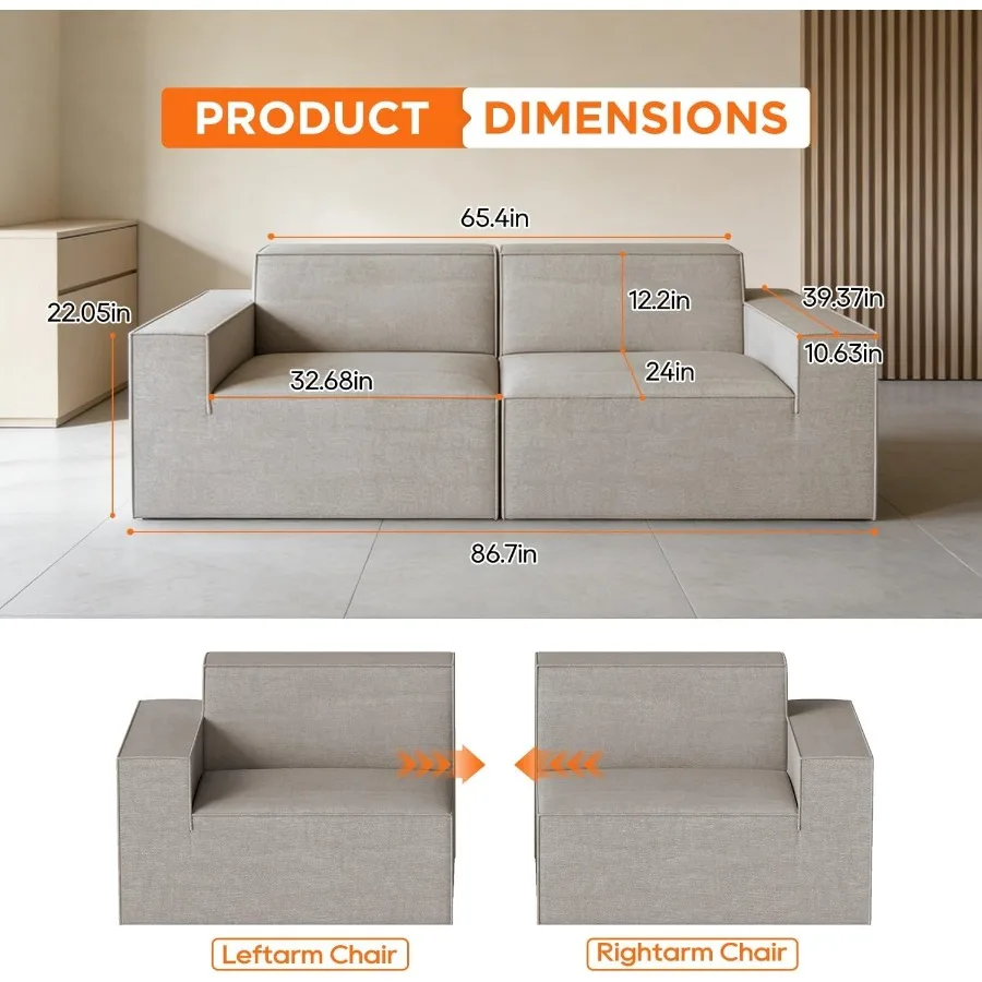 Modular Sofa Couch, Compressed Cloud Couch for Living Room, Boneless Modular Sectional Sofa with Flexible Configuration for Mod