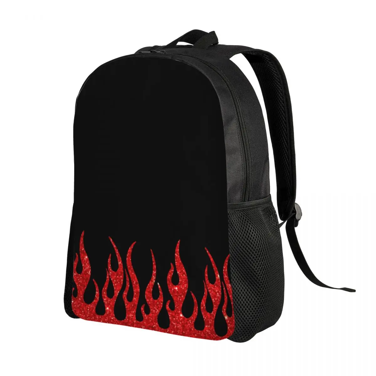 Custom Red Glitter Racing Flames Backpack for Women Men College School Student Bookbag Fits 15 Inch Laptop Burning Fire Bags