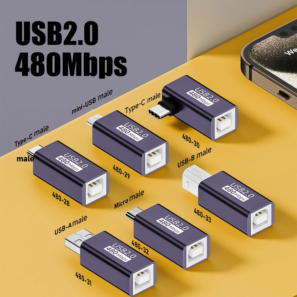 USB-B to Type-C 2.0 Adapter USB-B Female to Micro USB Male Convert Mini USB Connector for Printer electronic keyboard