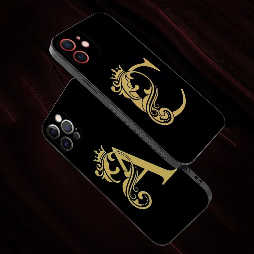 Luxury Gold Royal Crown Letter A-Z Phone Case For Apple iPhone 15 14 13 12 11 Pro Max 15Plus 14Plus 13Mini XS XR X 7 8 Funda