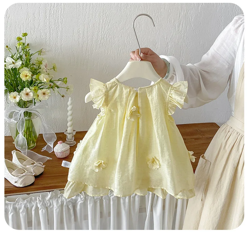 Summer thin baby Korean version three-dimensional flower vest sweet flying sleeve ruffle edge dress 6