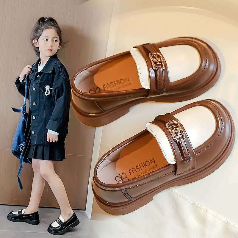 Girls\' Shoe Shoes 2024 Spring New Little Girl Fashion Everything with Beans Korean Version of Foreign Style Loafers