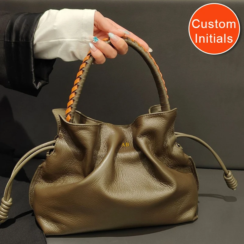 

Free Custom Initials Leather Bucket Bag For Women Luxury Designer Handbag Purse 2026 New In Cowhide Top Handle Underarm Shoulder