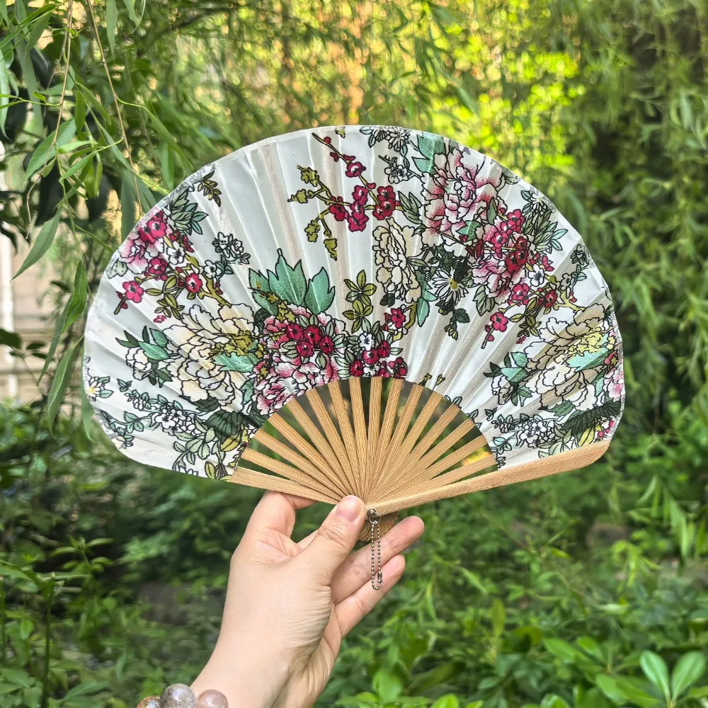 Retro Japanese Shell Folding Fan Shell Shape Flower Pattern Chinese Style Fan Delicate Wooden Handle Handheld Fan Dance Props