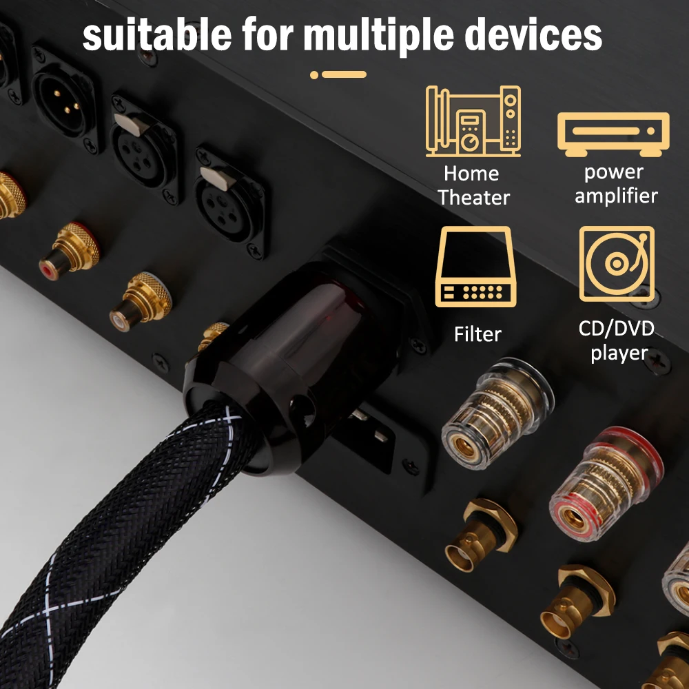 Hifi 6N SCHUKO Power Cable Gold Plated EUR power plug Mains Power Cord Cable EU/US Plug Power Cable for DVD Player CD Amplifier