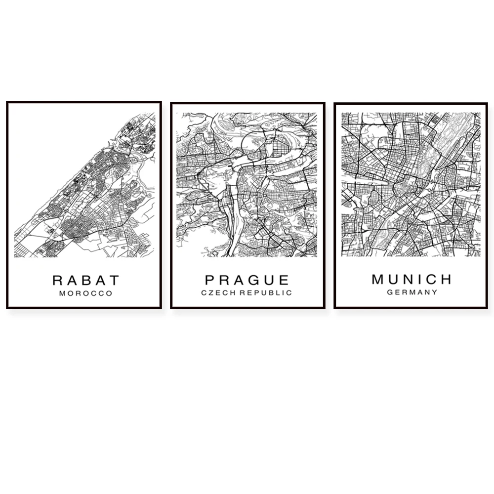 Singapore, South Carolina, Jacksonville, Scotland, Munich, Germany, Meknes, Rabat, Morocco, Prague, ChinaHong Kong map posters