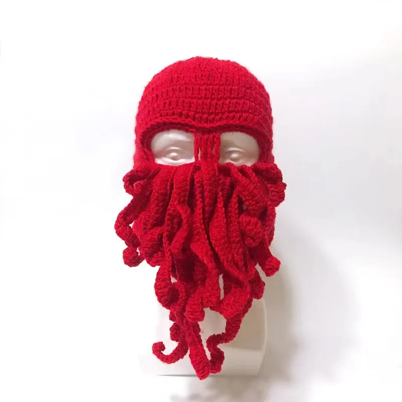 New Funny Handmade Tentacle Octopus Hat Crochet Cthulhu Beard Beanie Men\'s Women\'s Knit Wind Mask Cap Ski Halloween Animal Gift