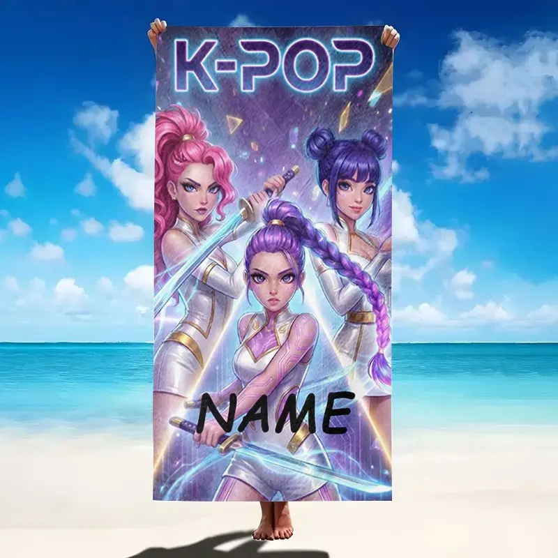Toalha de Praia K-POP com Estampa 2D de um Lado, Toalha de Praia de Microfibra Macia, Acessório para Férias na Praia e Piscina, Presente com Vibe Energética e Ousada