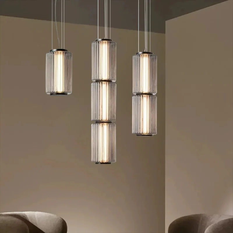 

Итальянские подвесные светильники из дымчатого стекла с LED-подсветкой для столовой, гостиной, кухни, лестницы, вертикальная люстра