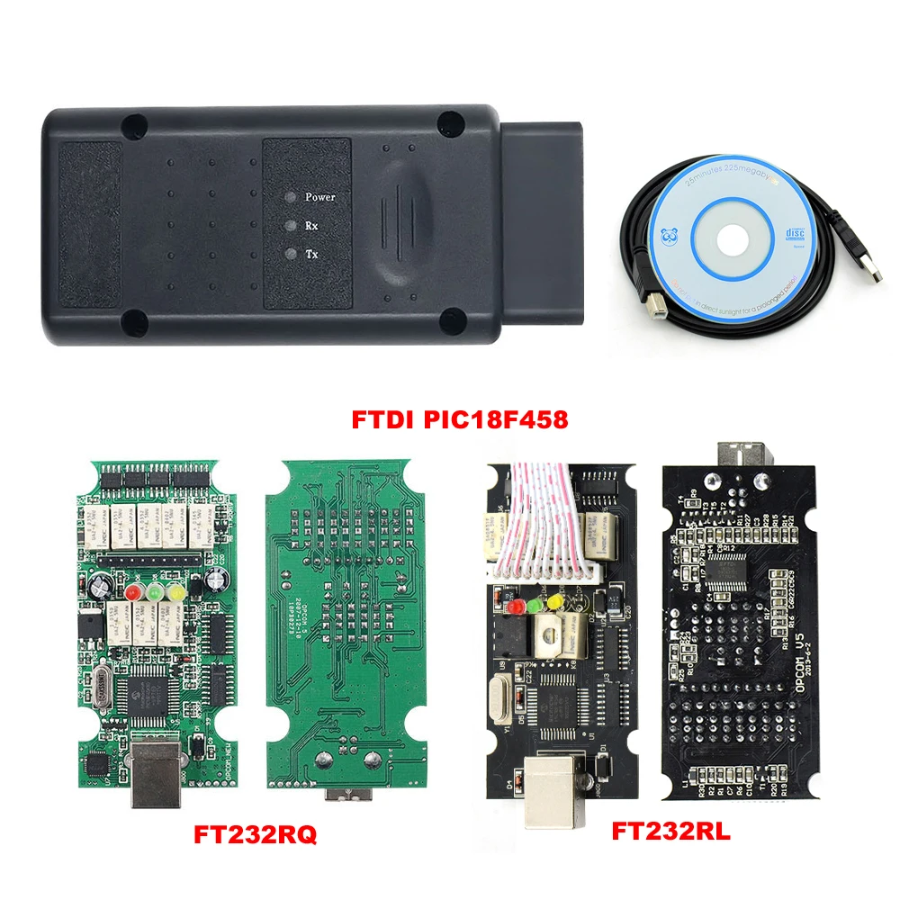 V1.99 OBD2 Car Diagnostic Scanner For Opel OP COM Interface PIC18F458 FTDI FT232RL/Q OP-COM 2014V OBD Automotive Fault Detection