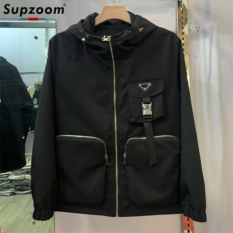 Supzoom New Arrival Autumn And Winter Geometric icons Zipper Pattern Top Fashion Loose Hide Hat Casual coat Jacket Men