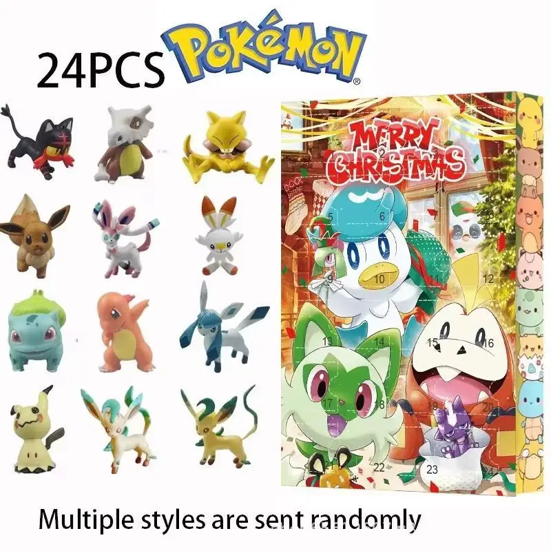 Pokemon 24 giorni Calendario per il conto alla rovescia di Natale Figura Scatola dell'Avvento Scatola misteriosa di Natale Bambola Anime Figuras periferiche Regalo per bambini