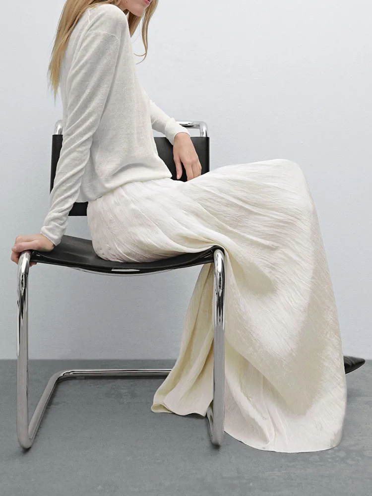 

New Summer Women's Faionable High Waist Midi Skirt Pleated Draped Versatile Ele Commute Sle Color Long Skirt