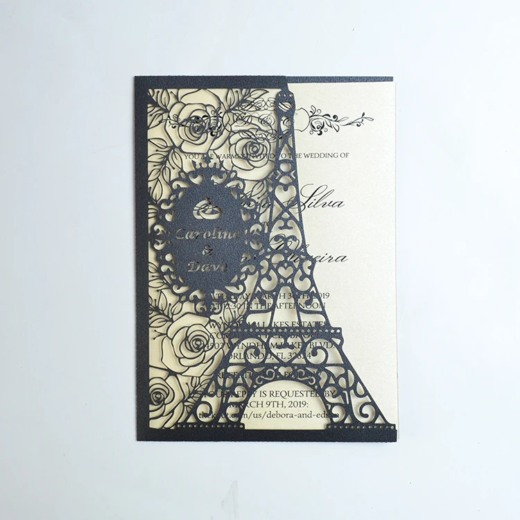 Glitter Luxury Eiffel Tower Personalized Wedding Invitations Laser Cut