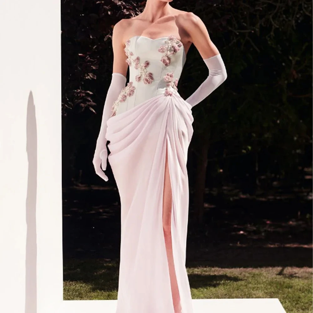 맞춤형 무도회 드레스 하이 퀄리티 패션 레트로 저지 아플리케 플리츠 구김 스트레이트 롱 드레스, 심플